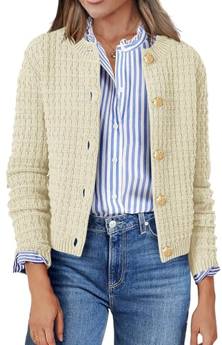 Zeagoo Women's Cardigan Long Sleeve Button Knit Autumn Sweater Cardigans Beige L