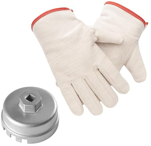 SurPse 64.5mm 14 Flutes Oil Filter Wrench Cap and 1 Pair Oil-Resistant Gloves, Universal Oil Filter Removal Tool for Vehicles