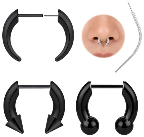 ZS Trådlösa insatser falska näsringar – 8 mm 10 mm rostfritt stål falska tunga näsringar, ingen stretchning för 16 g näspiercing, falska septumringar för kvinnor män