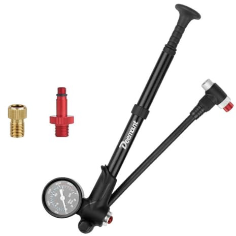 Alta presión de 300 PSI para horquilla de bicicleta y bomba de choque con medidor integrado, bomba de aire de aleación de aluminio para montaña para horquilla delantera y amortiguador trasero, diseño