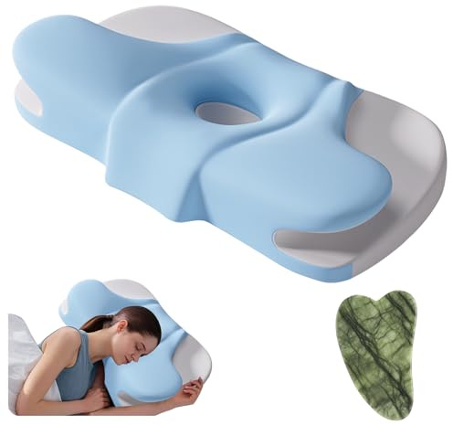 Almohadas Cervicales para Dormir Almohada y Cuello Cervical Antironquidos Ergonómica Apnea Sueño Ortopedica Cojin Anti Espuma Viscoelástica Mariposa Lado Boca Arriba Brazo Soporte Memoria +1 Gua Sha