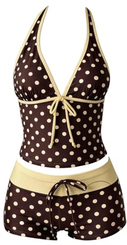 Bañadores Tankini para Mujer Bañador de Dos Piezas con Cuello en V Y2K Tankini Dos Piezas Lunares Cuello Halter Modesto Playa Vacaciones Adecuado para Vacaciones Animado Y Encantador