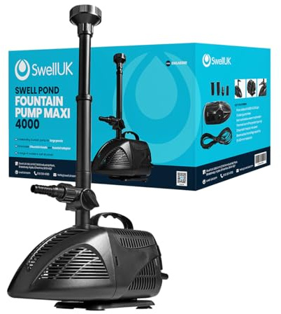 Swell Ponds Fountain Pump Maxi 4000 for Large Outdoor Garden Pools. Powerful with Multiple Spray Nozzles Heads. Fully Submersible with Thermal Cut-Off and a 3 Year Guarantee