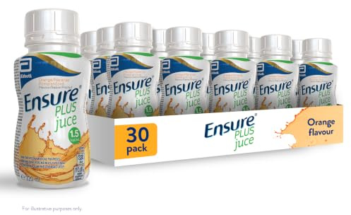 Ensure Plus Juice Nutritional Supplement Drink, Juice Style, Orange Flavour, Contains Protein, Vitamins and Minerals, 220 ml (Pack of 30)