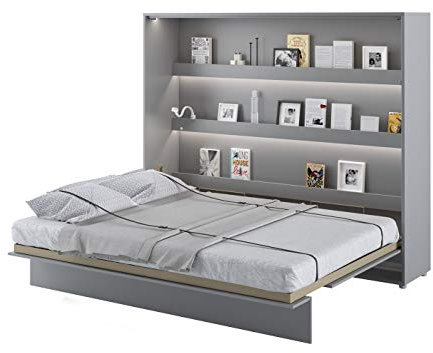 Schrankbett Bed Concept, Wandklappbett mit Lattenrost, V-Bett, Wandbett Bettschrank Schrank mit integriertem Klappbett Funktionsbett (BC-14, 160 x 200 cm, Grau/Grau, Horizontal)
