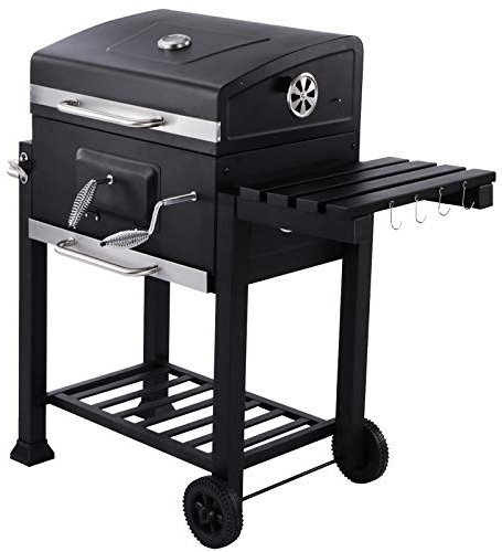 YAOBAO Holzkohlegrill Mit Thermometer, Große Grillfläche Mit Deckel Und Klappbare Seitenablage, Fahrbares Metallgestell, BBQ Grill Smoker Grillwagen Barbecue Räucherofen Gartengrill