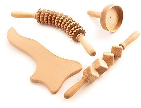 tuuli Accessories Maderotherapie Holz Set Massagegerät Massageroller Cellulite Lymphdrainage Schwedische Tasse
