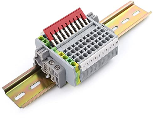 Bloques de Terminales de Carril DIN One In Two Out, SRJQXH Bloque de Terminales de Carril DIN para Cableado Rápido Enchufable, Con Terminal ST2.5TWIN, Regleta de Terminales, Soporte, Riel de 20 CM