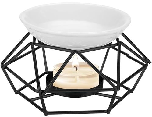 XFLYP Candle Aroma Burner, Metal Essential Oil Burner Wax Melt Burner with Ceramic Bowl, Geometric Ceramic Essential Oil Candle Holder Home Office Decoration