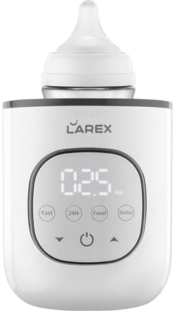 LAREX Flaskvärmare, snabbvärmare för bröstmjölk och formel, med exakt timer och temperaturkontroll, BPA-fri 8-i-1 mjölkvärmare med digital display, värmare