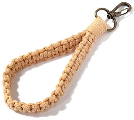 RANXIZY Boho-Makramee-Schlüsselanhänger, Armband, Lanyards für Damen, gehäkeltes Wonens-Schlüsselband, Armband, Schlüsselanhänger, braun, 17.5 cm