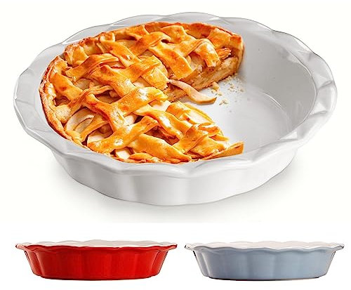 Muldale White Ceramic Pie Dish 23cm Fluted - 9 Inch Apple Crumble Pie Pan for Baking - Lead Free Round Flan Dishes for The Oven