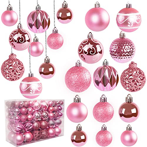 Miaikoe 100pcs Boules de Noël décoration Sapin de Noël Pack Boules Anti - bris pour la Maison (Couleur Rose)
