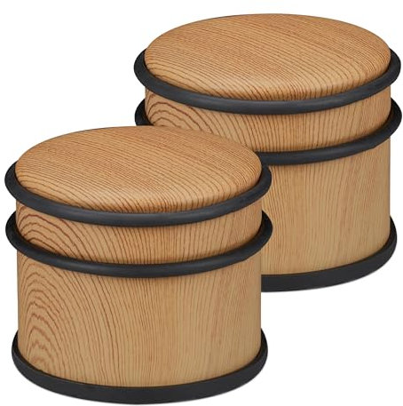 Relaxdays Fermaporta Antiscivolo in Acciaio Inox in Design Legno, Set 2 Door Stopper, Blocca Porte, ∅ 9,5 cm, Marrone