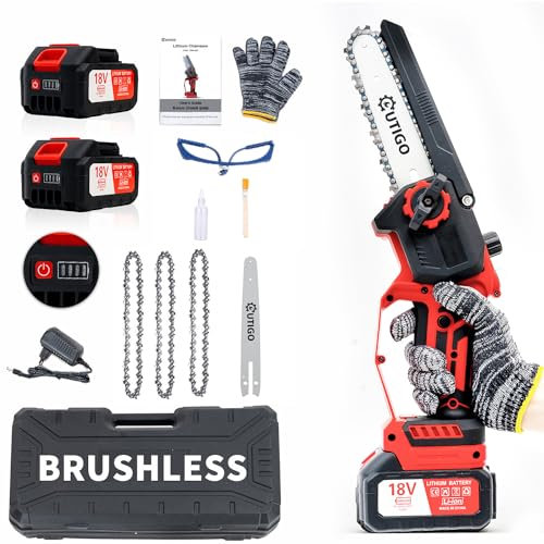OUTIGO Motosierra de batería, equipada con 2 baterías de 3000mAh. 3 cadenas + 1 guía de cadena, mini motosierra eléctrica inalámbrica,