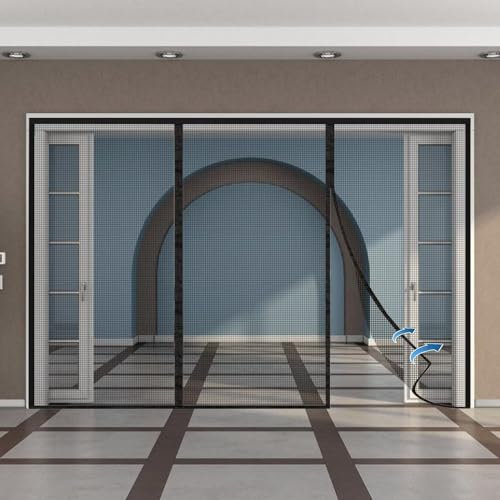 Single Garage Door Screen Kit, 285x280cm Magnetic Mesh Screen for Garage Opening, Garage Net Cover, Sturdy Fiberglass Magic Curtain Outdoor for Patio, Porch Black