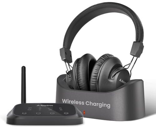 Avantree HT5009 Plus - Auriculares TV Inalámbricos para Televisión, Voz Clara para Mayores, Pass-Through, Bluetooth 5.3, Chipset Qualcomm, aptX-Adaptive, Base de Carga Separada, 50h de Autonomía