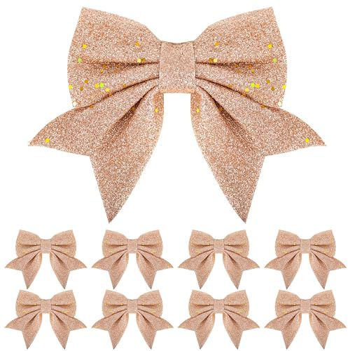 Lot de 8 nœuds à paillettes rose doré pour sapin de Noël, nœuds de 15,2 cm pour décorations de sapin de Noël, emballages cadeaux, ornements, nœuds de couronne de Noël, guirlandes, nœuds pour création