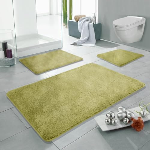 Linden Berg Badematte Hellgrün 50 x 80 cm - Rutschfester Badteppich - Mikrofaser - TPR-Rücken - Oekotex Zertifiziert - Saugfähig - Schnell Trocknend - Waschbar - Pflegeleicht