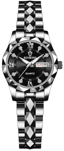 JewelryWe - Orologio da Polso Analogico da Uomo Donna con Calendario, Numero Romano, con Zircone Lucido, Lancette Luminose, Idee Regalo per lui lei