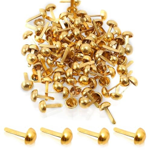 100 Stück Musterbeutelklammern, Gold Rundkopfklammern, Mini Scrapbooking Brads, Metall Musterklammern, Verschlussklammern Papierverschlüsse, Briefklammern für Schule Büro Papier Handwerk Basteln DIY