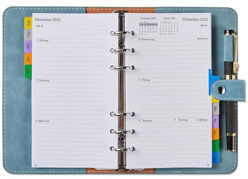 Kalender 2025 2026 Deutsch, Personal A6 Wochenplaner/Terminplaner 1 Woche 2 Seite mit Monatsübersicht, Tasche, Softcover, Klein Schülerkalender Ringbuch, Taschenkalender Buchkalender Planer, Aug-Jul