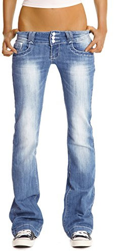 Generisch Bootcut Hüft Jeans Jeanshose mit Stretch Dreier Knopfleiste am Bund Dunkelblau Schlag Hose - j97y (DE/NL/SE/PL, Alphanumerisch, XL, Regular, Regular, blau)