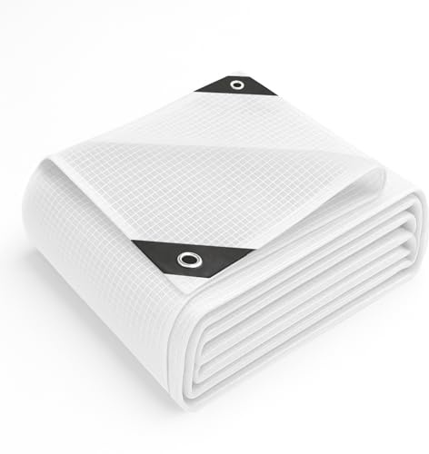 Keplin 3x3m Waterproof Tarpaulin Cover Sheet 100gsm - Heavy Duty, Mould-Resistant, Easy to Wash -PE Material, Reinforced Edges with Metal Eyelets -Clear Mesh -Ideal for Indoor-Outdoor Protection