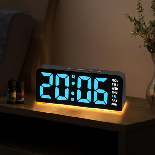Amandir Digital Alarm Clocks Bedside, Large LED Temperature Date Display, 3 Levels Adjustable Brightness Dimmer, Alarm Clock with USB Port to Use, Dual Alarms,Loud Alarm Clock for Heavy Sleepers