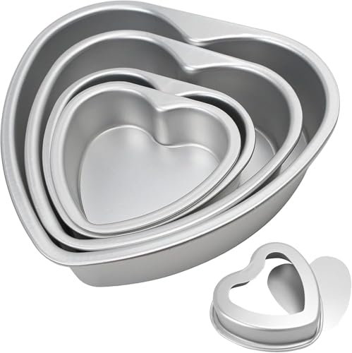 Lot de 4 moules à gâteau en forme de cœur : moules à gâteau de 10,2 à 25,4 cm pour la cuisson du pain au fromage, aluminium (fond amovible