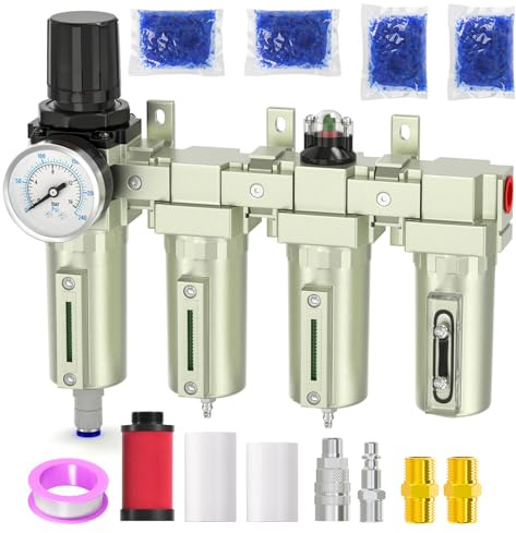 BOGERDACK Industrial Grade 4-Stage Air Drying System, 3/4 NPT with Auto Drain, desiccant dryer, air regulator, Particulate Filter and Coalescing Filter for for Paint Spray， Plasma Cutter