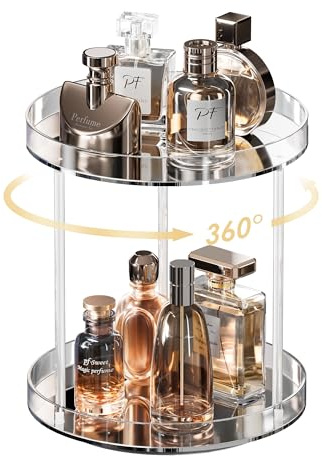 Lolalet Présentoir Parfum Rotatif à 2 Niveaux, Organisateur de Cosmétiques, Acrylique, Rangement Parfum et Maquillage pour Commode de Salle de Bain -Moyen