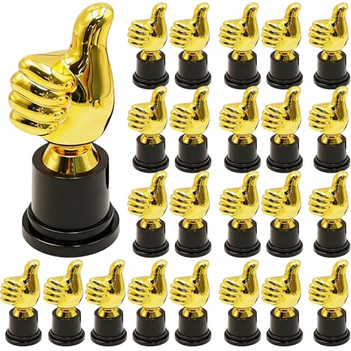 BRGD 24 Piezas Trofeo de Pulgar Dorado, 5x13cm Trofeos de Plastico Oro para Ceremonias de Premiación, Ganadores Deportivos y Premios para Fiestas