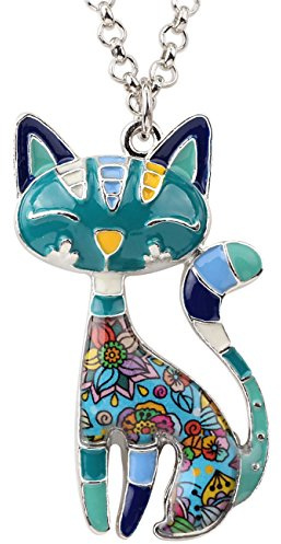 Bonsny, Collana con ciondolo smaltato a forma di gatto, per donne e ragazze, Smalto
