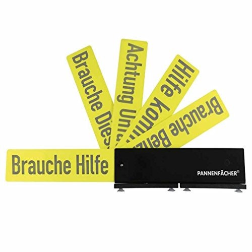 Emanhu Trading Pannenfächer Schilder-Fäche Warndreieck in Schwarz-Gelb mit 5 Hinweiskarten Reflektierend zum Ausklappen Saugfüße zur Befestigung auf dem Dach