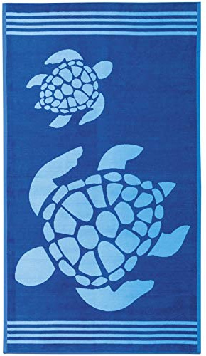 Delindo Lifestyle Serviette de Plage Tropical Tortue Bleu, 100% Coton égyptien, 100x180 cm Grande Taille