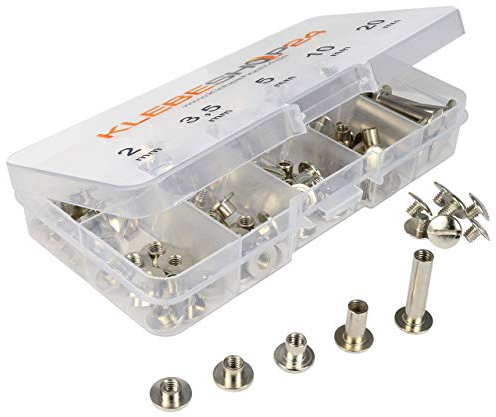 Assortiment vis chicago | contient 5 longueurs différentes | 10 pièces de chaque longueur | 2 à 20 mm | nickelée