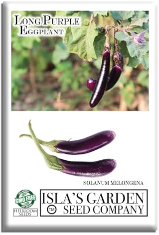 Long Purple Eggplant Seeds – 100+ Non-GMO & Heirloom Seeds, Solanum melongena, Productive and Flavorful Variety, Great for Roasting & Grilling, by Isla’s Garden Seeds, Gift Idea