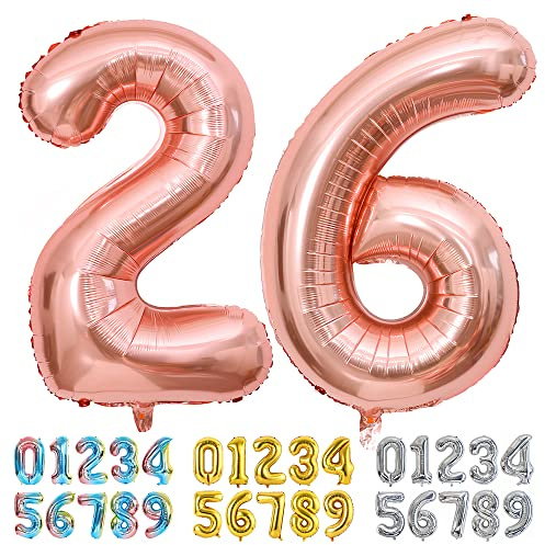Ponmoo Foil Balloon Number 26/62 Rosegold, Giant Numbers 0 1 2 3 4 5 6 7 8 9 10-19 20-29 30-39 40-49 50-60-70-80-90-100, Large Balloons for Wedding Anniversary Birthday Party Decoration