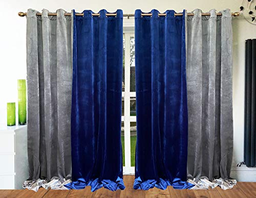 cushion mania Cortinas con ojales en la parte superior totalmente forradas de terciopelo ITALY de terciopelo de felpa de 2 tonos (azul marino/gris, 167,6 cm de ancho x 228,6 cm de caída)