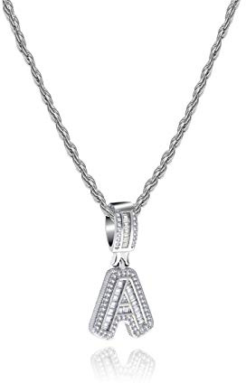 MiniJewelry A Initial Name Letter Necklace for Women Alphabet Silver Pergrandpaalized Gift 20 inch Crystal Clear Cubic Zirconia