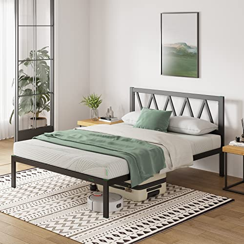 Novilla Cadre de lit Plateforme en métal 30cm, Sommier, avec 5 Pieds Hauts et tête de lit, Rangement sous Le lit, Support à Lattes en Bois,Assemblage Facile,140 x 190 cm, Noir