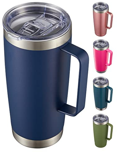 CIVAGO 20 oz Tumbler Mug with Lid and Straw, Insulated Travel Mug with Handle, Double Wall Stainless Steel Vacuum Coffee Tumbler, Thermal Cup, Navy Blue