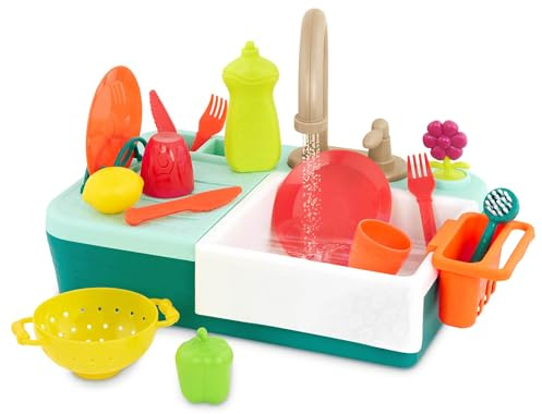 B. toys – Sink Play Set – Toy Kitchen Sink – Faucet & Running Water, Dishes, Play Food – Pretend Play Set for Kids – 3+ Years– Splash-n-Scrub Sink