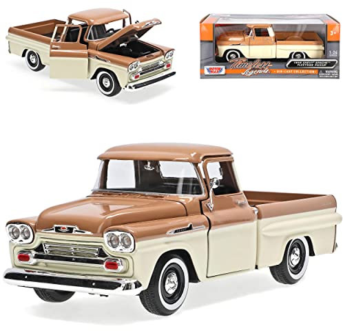 Motormax Chevrolet Chevy Apache Fleetside Pick Up Braun Beige 1958 1/24 Modell Auto