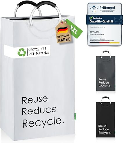 COTTARA® Récipient de collecte de bouteilles consignées XXL – Récipient verrouillable en matériau recyclé – Collecteur de bouteilles vides pour le stockage ou le recyclage – Blanc 75 l