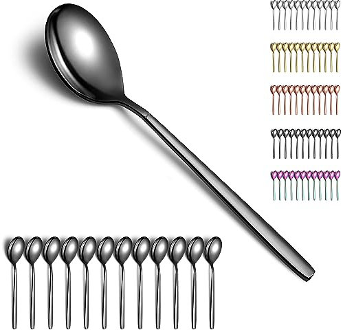 Berglander cuillères à soupe noire 12 pièces, placage noir titane Acier inoxydable Cuillère de table moderne, cuillère à dîner, idéal pour la maison, salle de restauration, hôtel, mariage