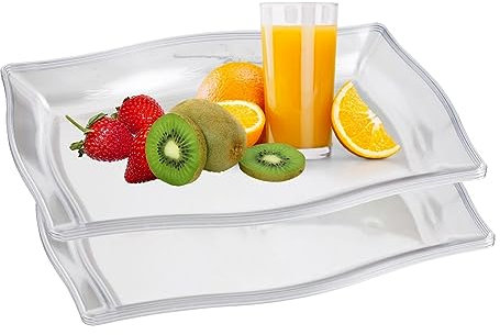 HOMESHOPA Rectangular Serving Platter, 2 Pack Clear Reusable Multiuse Plastic Plates, Food Serving Tray for Fast Food Snack Fruit Dessert Appetizers, Stackable Kitchen Serving Platter for Parties, Big