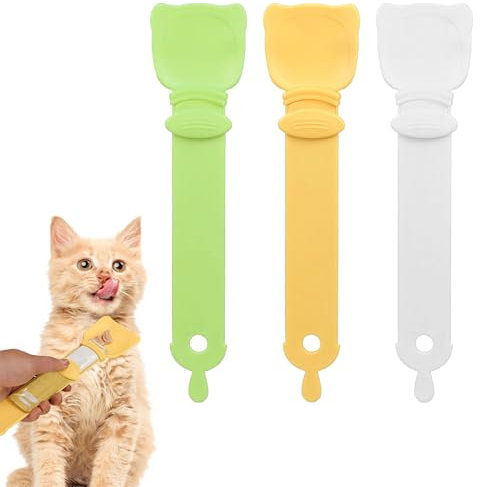 Cat Treat Spoon,3 Pcs Happy Cat Strip Feeder,Squeeze Multi Kitty Food Feeder, for Wet Food Lickable Pet Feeding Spoon for Kitty Liquid Snacks Treat Squeeze Up