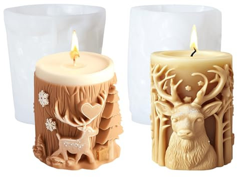 2 Stück Kerzenform Silikon Weihnachten Kerzenformen zum Gießen Silikon Elch Kerzenform Silikonform Kerze Kerzengießform Kerzen Silikonform Candle Mold Kerzen Formen für Weihnachten Deko